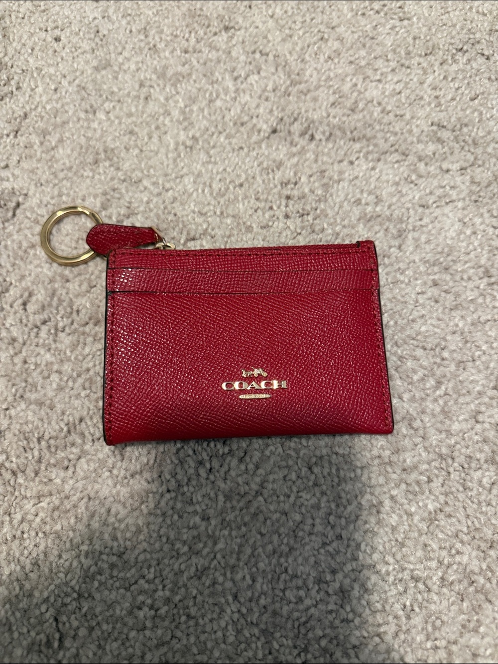 Coach Red Leather Card Holder with Gold Key Ring